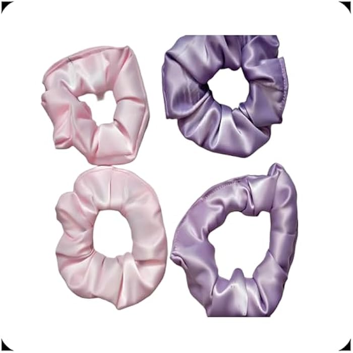 Tok Scrunch Satin Large Size 4 Pieces Available in Colors (2 Purple & 2 Bamby) (Bumpy